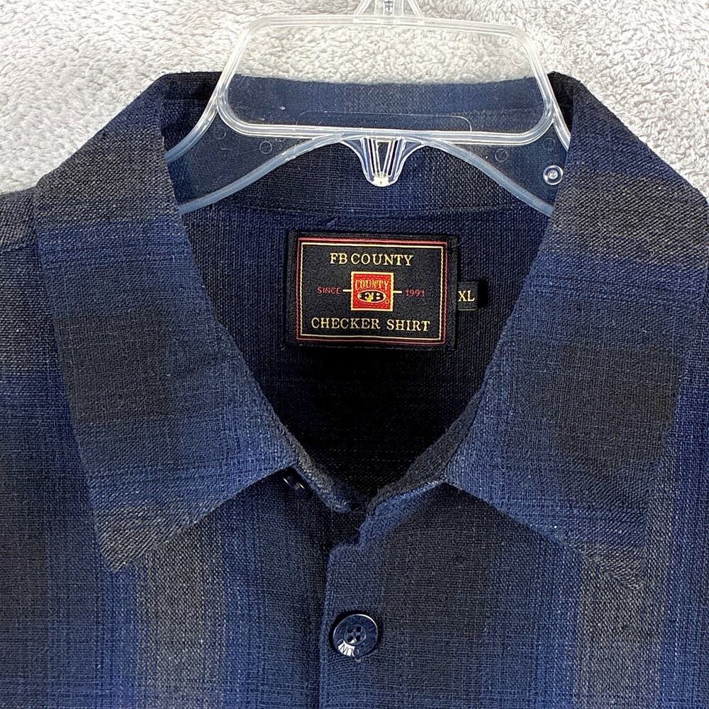 FB County Checker Shirt Men XL Blue Black Shadow Plaid Flannel Hip Hop 90s - Picture 2 of 10